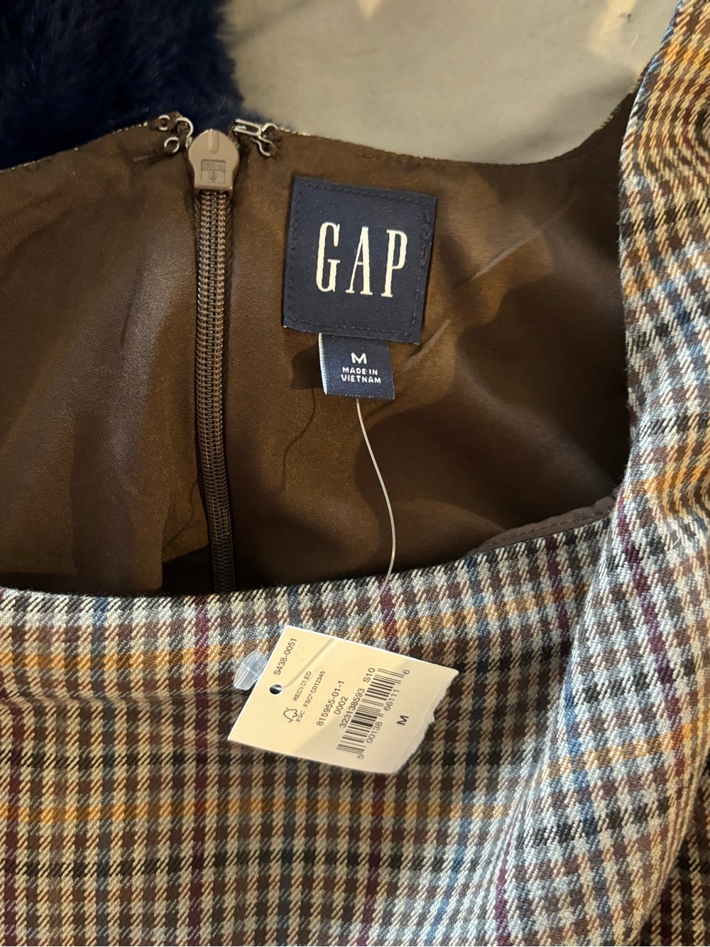 GAP Brown Plaid Square-Neck Pleated Mini Dress - Picture 7 of 8